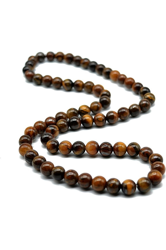 8MM Natural Tiger Eye Lava Stone Beaded Choker Necklace Genuine Gemstone Anxiety Stretch Necklace For Men