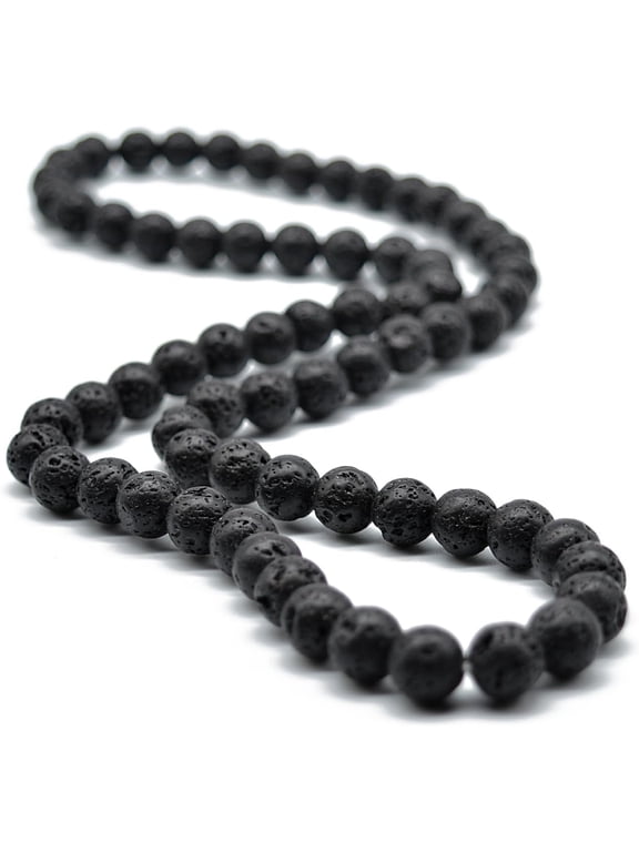 8MM Natural Tiger Eye Lava Stone Beaded Choker Necklace Genuine Gemstone Anxiety Stretch Necklace For Men
