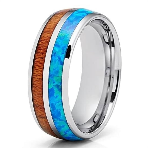 8MM Opal Tungsten Wedding Ring,Tungsten Wedding Band,Tungsten Carbide Ring,Anniversary Ring,Engagement Ring,Unique