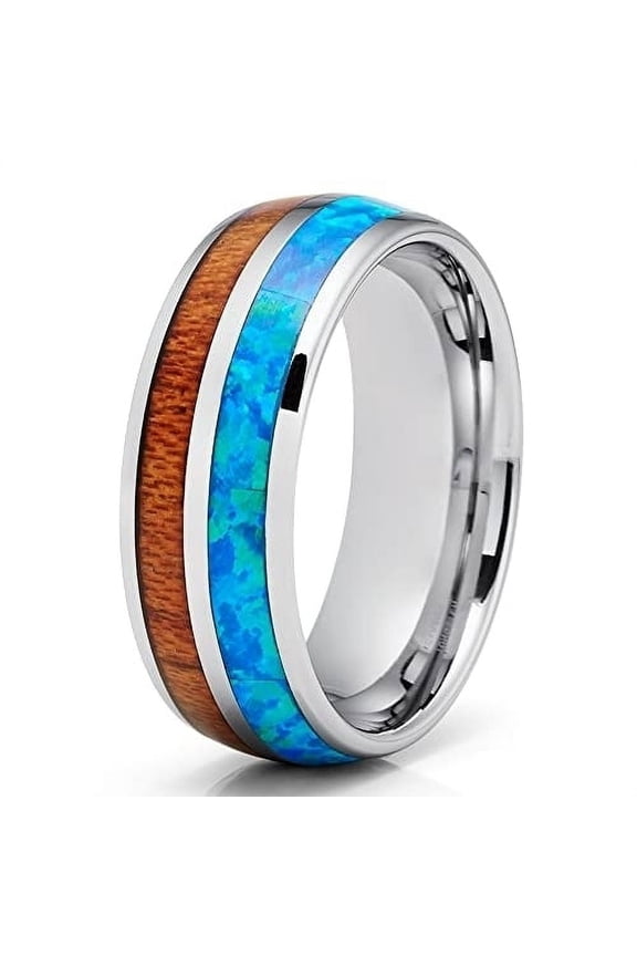 8MM Opal Tungsten Wedding Ring,Tungsten Wedding Band,Tungsten Carbide Ring,Anniversary Ring,Engagement Ring,Unique