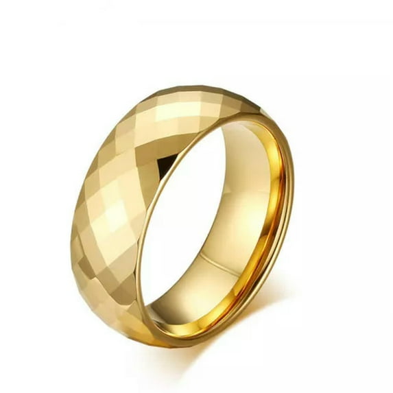 8MM Rhombic Cut Tungsten Carbide Wedding Band Men's 18K Gold Plated Ring Sz 7-13