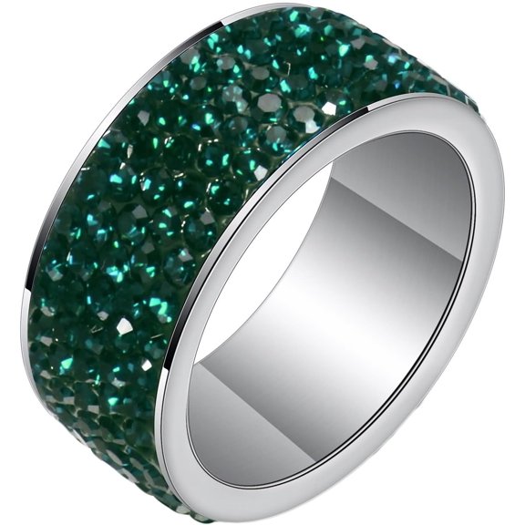 8MM Rings, Men and Women Stainless Steel Ring Fashion Simple 5 Rows with Round Cubic Zirconia Simple Wedding Ring