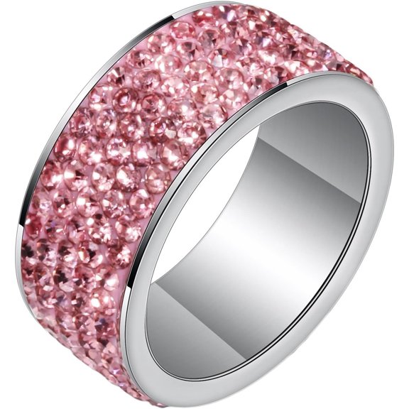 8MM Rings, Men and Women Stainless Steel Ring Fashion Simple 5 Rows with Round Cubic Zirconia Simple Wedding Ring