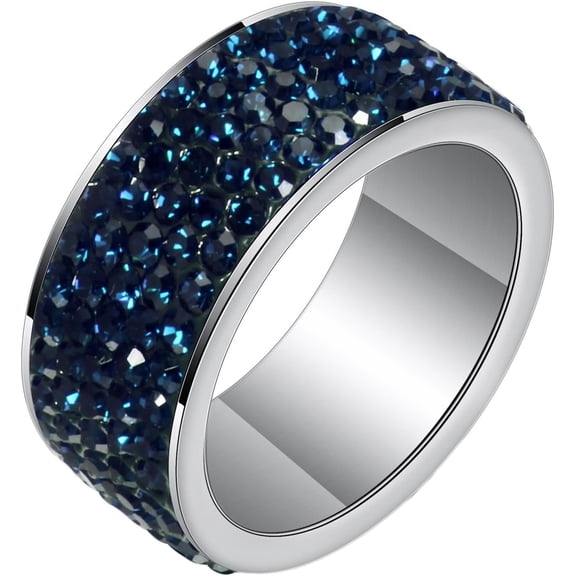 8MM Rings, Men and Women Stainless Steel Ring Fashion Simple 5 Rows with Round Cubic Zirconia Simple Wedding Ring