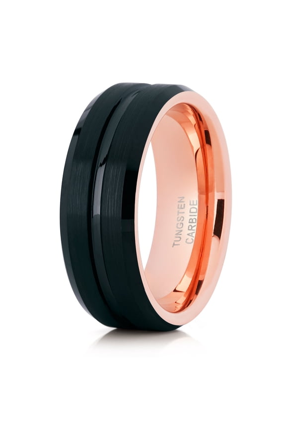 8MM Rose Gold Tungsten Ring Anniversary Ring Men & Women Black Tungsten Ring Rose Gold Comfort Fit Ring