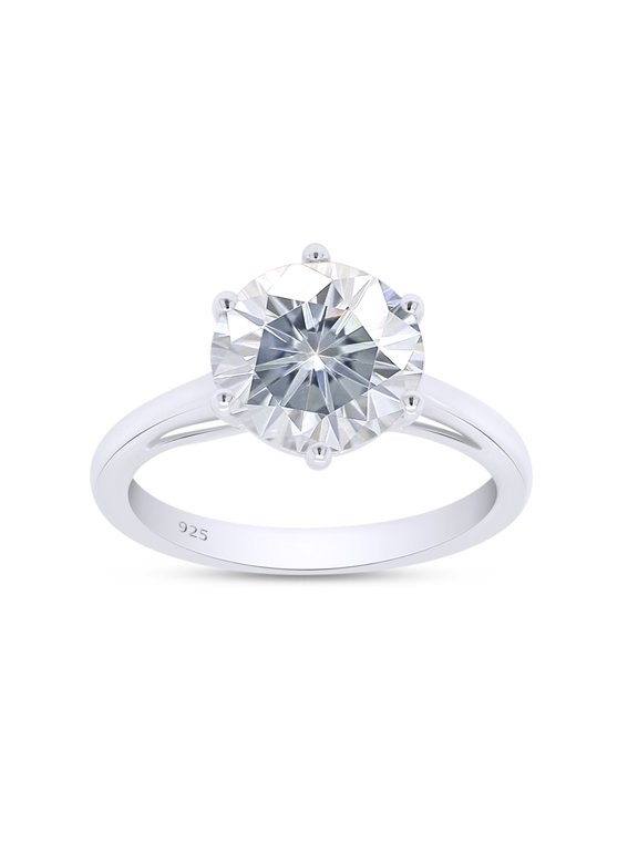 8MM Round Cut Moissanite Lab Created Diamond Solitaire Engagement Wedding Ring for Women 14K White Gold Over Sterling Silver(G-H Color,2 cttw)-4