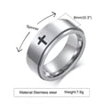 thumbnail image 1 of 8MM Silver/Black Cross Spinner Band Men's Stainless Steel Fashion Ring Size 7-12, 1 of 8