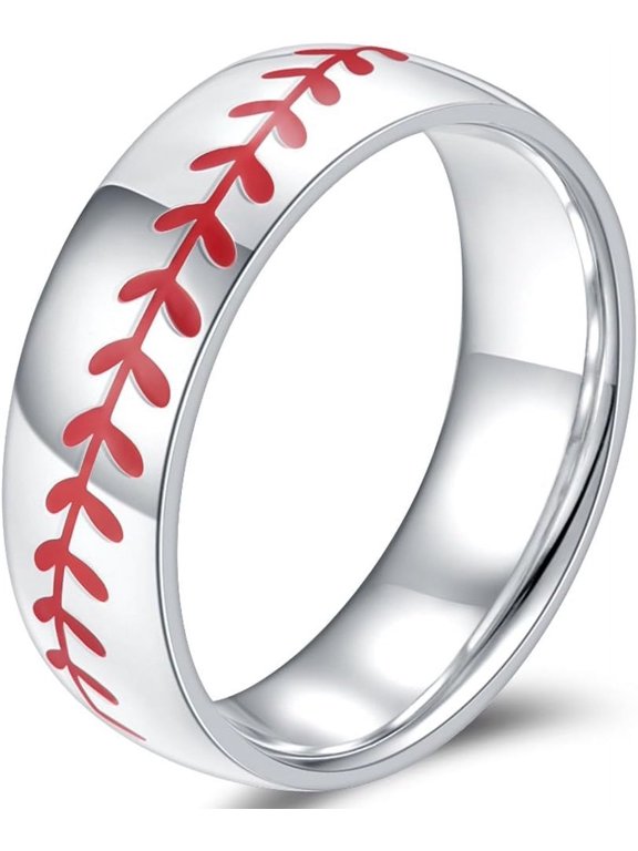 8MM Stainless Steel Sports Baseball Ring Domed Style Simple Plain Wedding Band