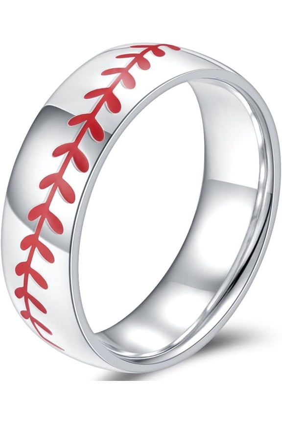 8MM Stainless Steel Sports Baseball Ring Domed Style Simple Plain Wedding Band