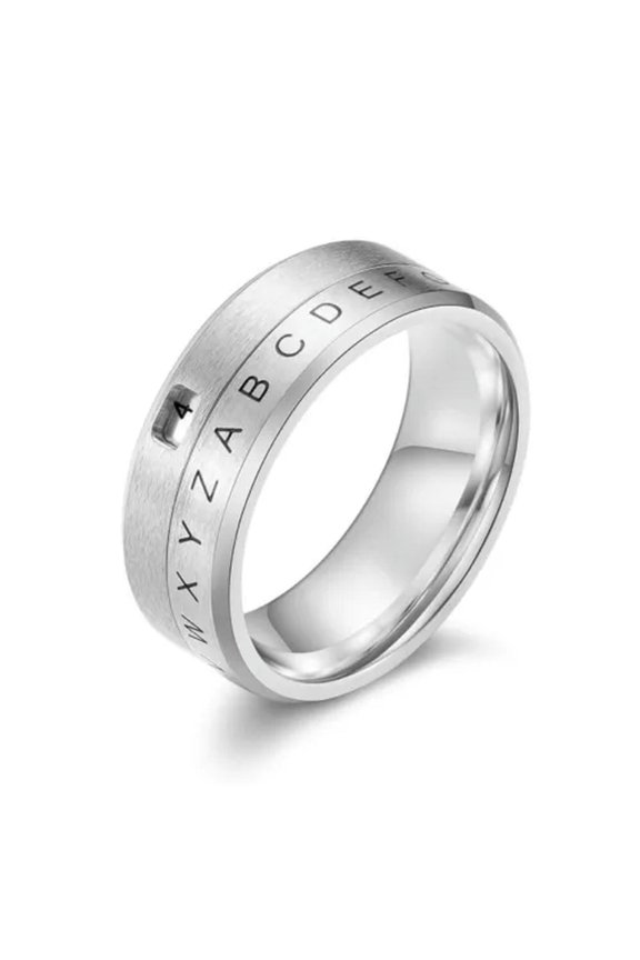 8MM Titanium Steel Letters Numbers Spinner Band Mens Brushed Gift Ring Size 7-11