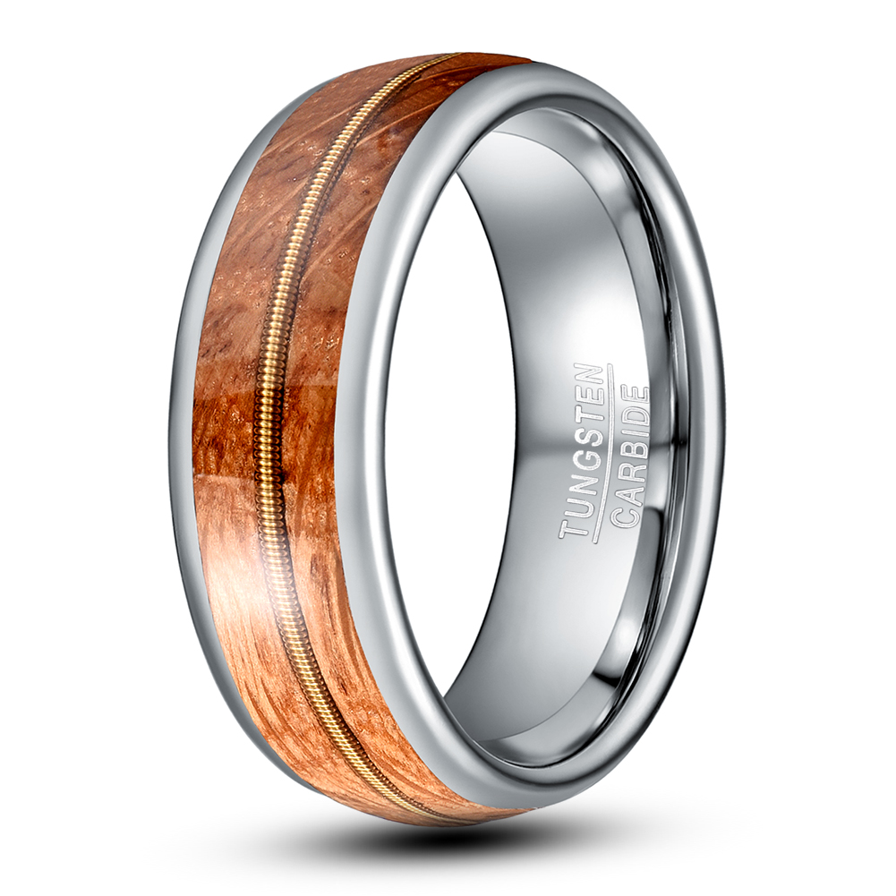 Men's Tungsten Carbide Wedding Band Ring – 925 Silver Inlay, 8mm, Sizes 7.5-14.5 Gunmetal
