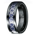 thumbnail image 1 of 8MM Tungsten Rings for Unisex Silver Leo Pettern and Blue Carbon Fiber Inlay Black Tungsten Engagement Wedding Band Polished Beveled Edges Size 7-12, 1 of 5