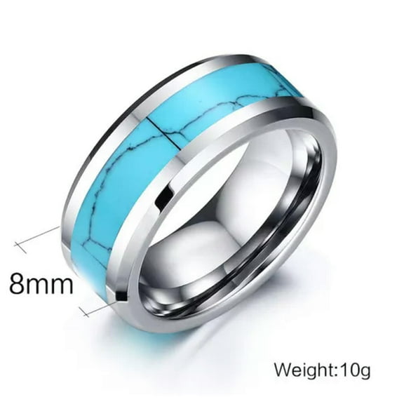8MM Tungsten Steel Turquoise Band Men's Wedding Party Engagement Ring Size 7-12