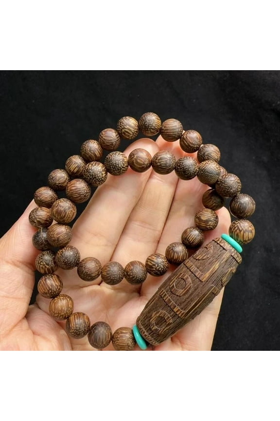 8MM Vietnamese Agarwood Double Wrap Bracelet with Dzi Bead Buddhist Prayer Mala Spiritual Jewelry for Men and Women