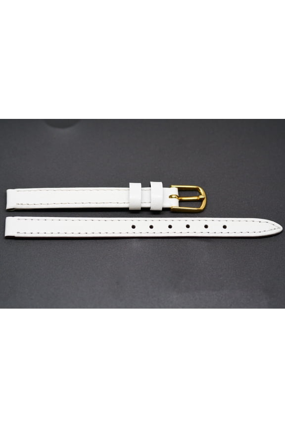 8MM WHITE STITCHED THIN GENUINE LEATHER WATCH BAND STRAP