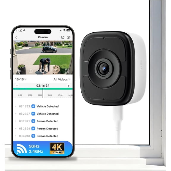 8MP 4K Window Camera with Night Vision, Security Camera
