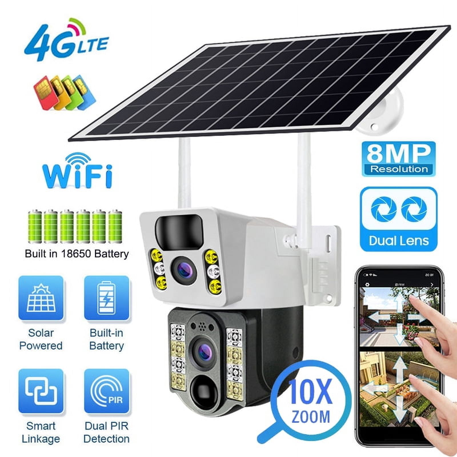 8MP 4K wireless solar camera 4G SIM outdoor dual lens WiFi IP camera ...