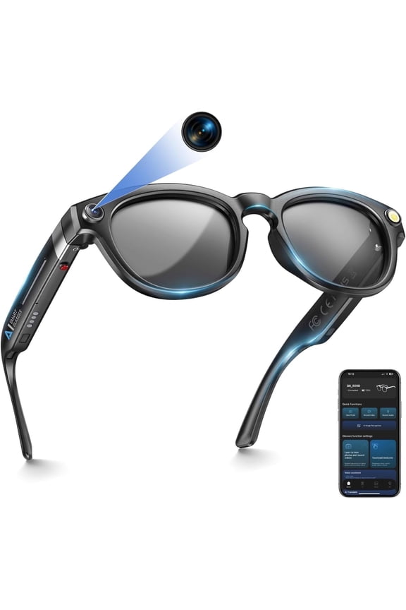8MP Camera Glasses, AI Smart Sunglasses with Real-Time Translation & Object Analysis | HD 1200P 4K Video Recording for adults