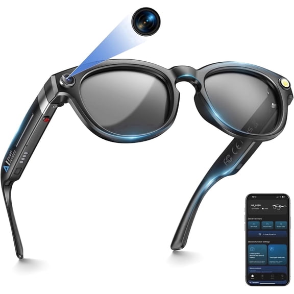 AI Smart Glasses with Camera,8MP Camera Glasses,1080P Anti-Shake Video ...