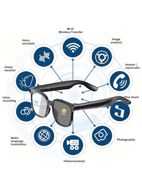 8MP Dual-Camera smart Glasses, AI Auto Color Change, 1080P HD with Anti-Shake, 290mAh Long Battery Life, Ideal for Outdoor Recording