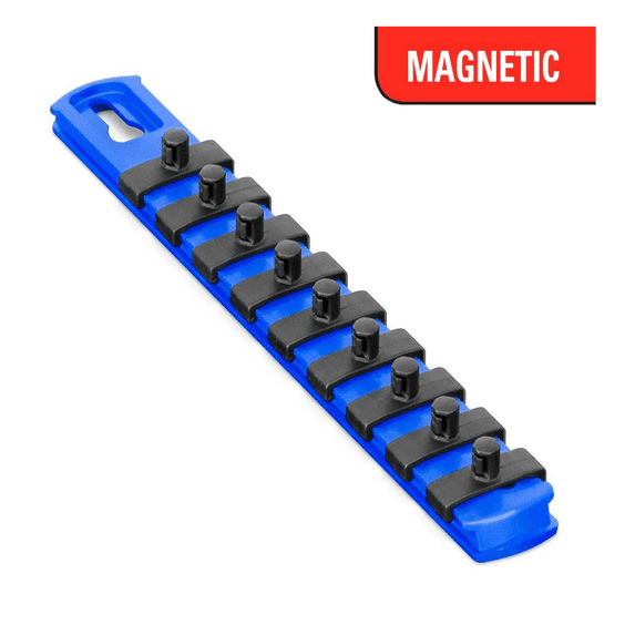 Ernst Mfg. 8 Inch Magnetic Socket Organizer with 9 Socket Clips - 1/4 Inch - Blue