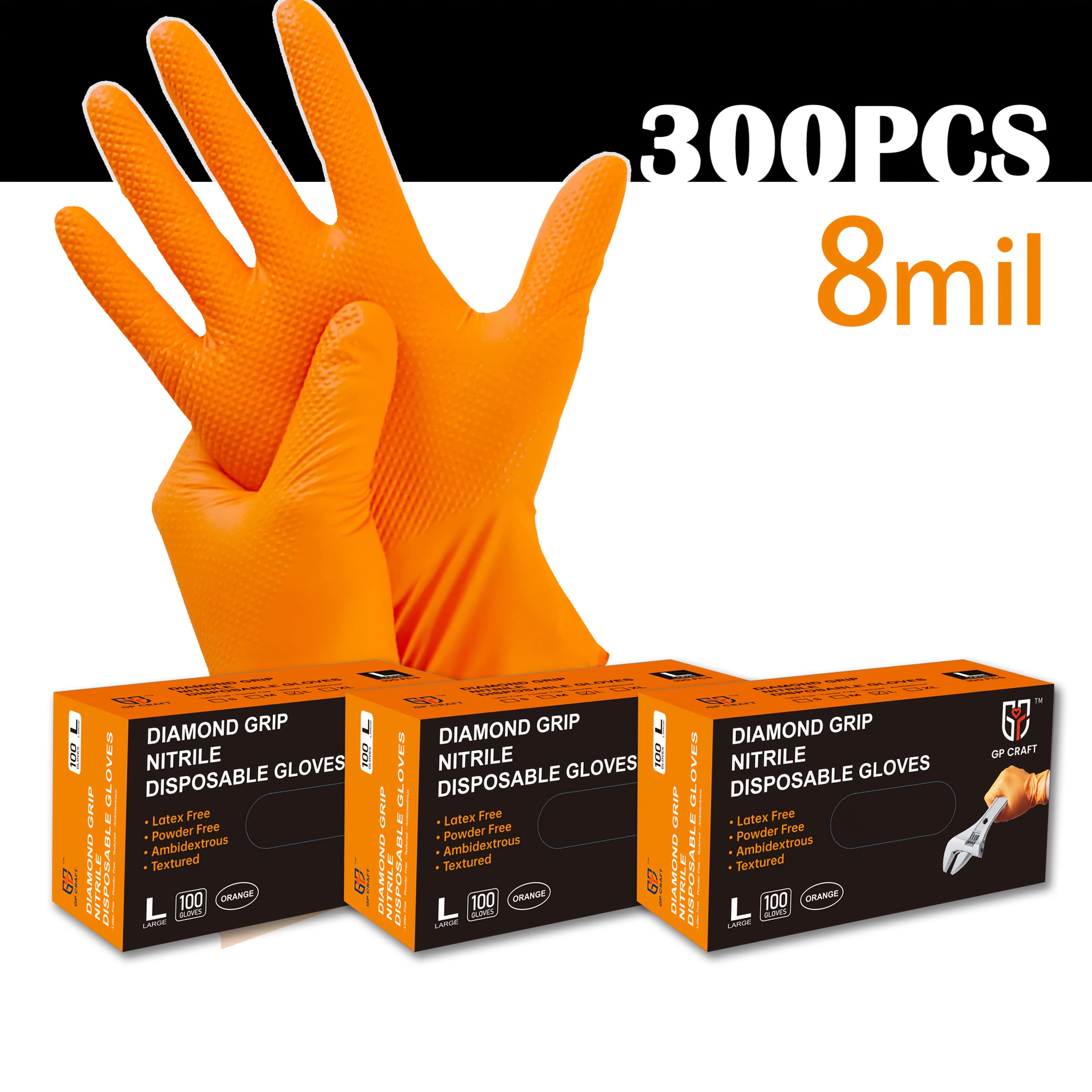 8Mil Orange Disposable Nitrile Gloves, Latex & Powder-Free, Food-Safe ...