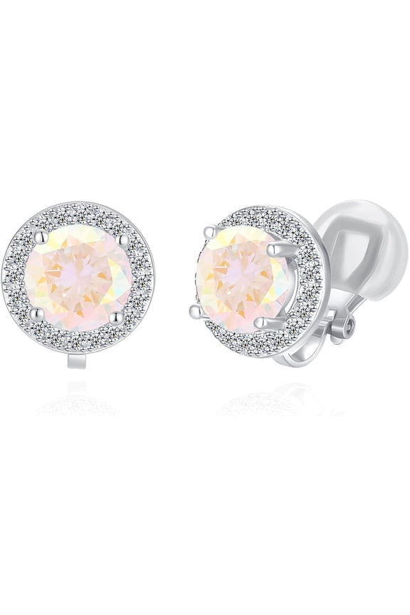 8Mm Cubic Zirconia Crystal Clip On Stud Earrings Round Non Pierced Earrings For Women[Z4272]