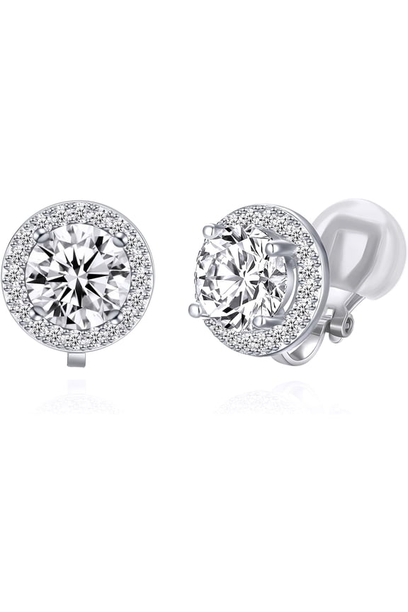 8Mm Cubic Zirconia Crystal Clip On Stud Earrings Round Non Pierced Earrings For Women[Z4278]