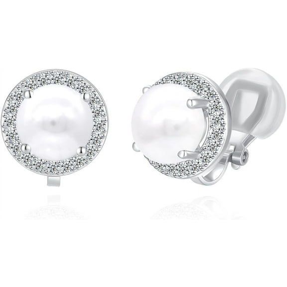 8Mm Cubic Zirconia Crystal Clip On Stud Earrings Round Non Pierced Earrings For Women[Z4279]
