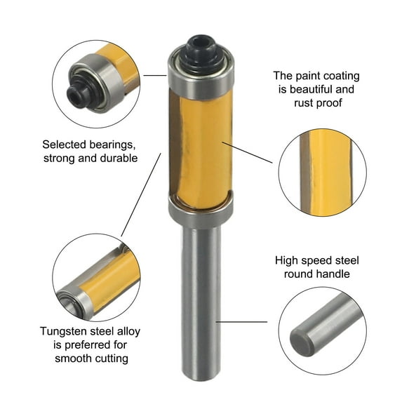 8Mm Shank Double Bearing Straight Trim Router Bit Milling Cutter Carbide Flush