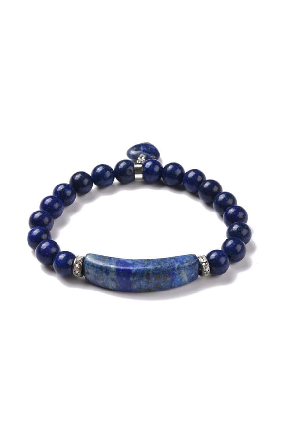 8mm Stretch Bracelet Gemstone Bead Healing Heart Charm Lapis Lazuli T66