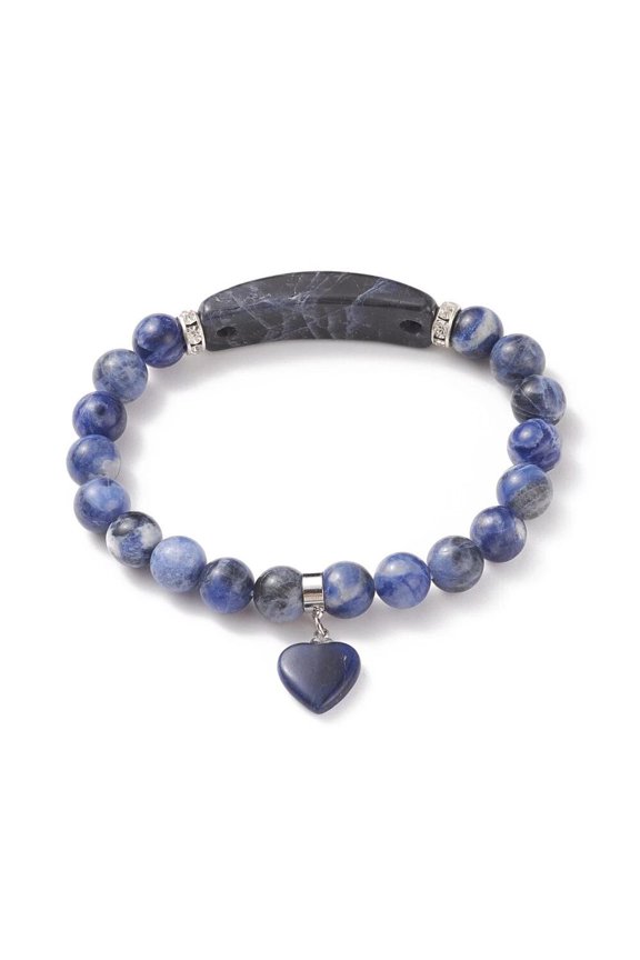 8Mm Stretch Bracelet Gemstone Bead Healing Heart Charm Tiger Lazuli Quartz T66