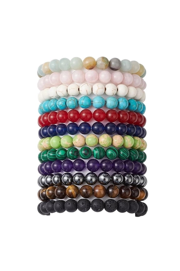 8Mm Stretchy Stone Bracelets Assorted Natural Gemstone Beads Healing Reiki T60