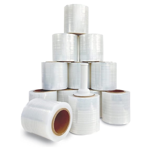 8NET 5" x 1000' 80 Gauge Mini Stretch Wrap Roll with Handle, 12 Rolls, Clear, Heavy Duty Small Plastic Cling Shrink Film for Pallets Moving Storing