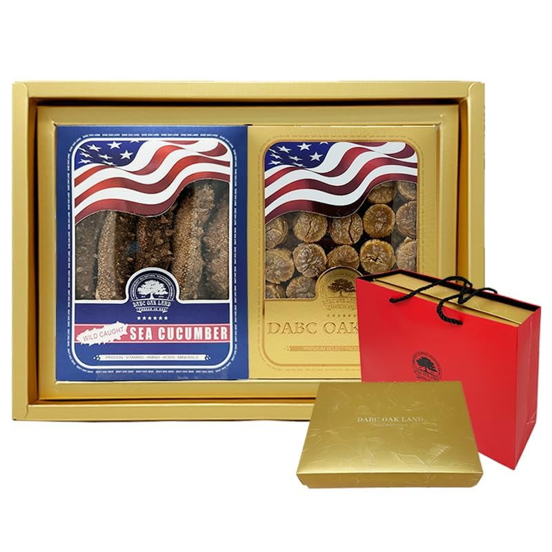 8OZ Alaska Red Sea Cucumber Nutritional and Health Food - 8OZ Japanese Dried Scallops Conpoy 100% Natural Sun, Dried Scallops  Red Sea Cucumber Gift Box Set