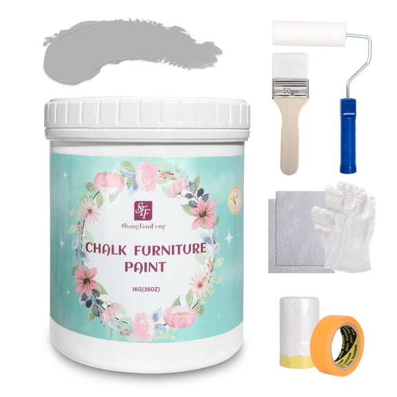 8OZ Chalk Paint Furniture Kit, Cabinet Paint, Glacier Grey Easy to Apply Kitchen Paint for Furniture, All-in-One, Odorless, Matte, No Wax Needed, Multiple Specifications
