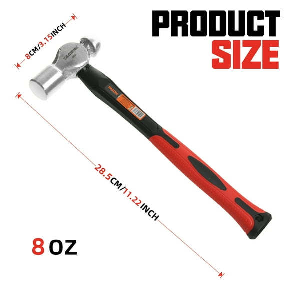 8OZ One-Piece Chipping Hammer  High Carbon Steel Forged Head, Fiberglass Ergonomic Handle, Comfortable Grip, Ideal for Home Repairs