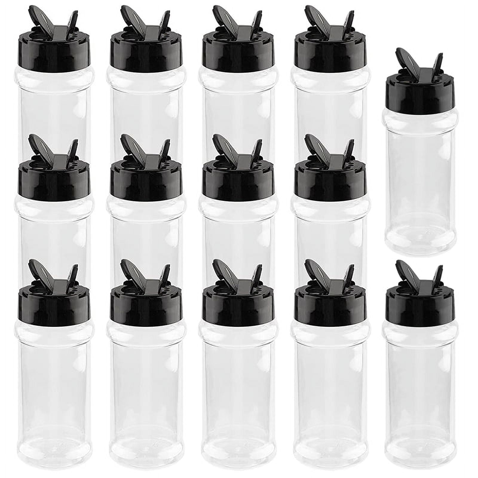 Baire Bottles 8 oz Empty Clear Plastic Spice Jars Shaker Lids 6 Pk Sifter  Shaker Holes and Pour Open Sides Sealed for Freshness Liners BPA Free