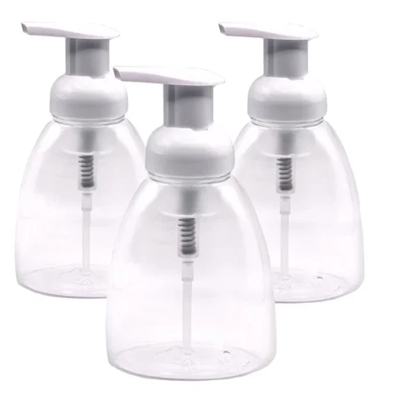 8Oz Square Pump Foaming Soap Dispenser 3 Pack Clear Foamer Bottle W/ Lock Pump