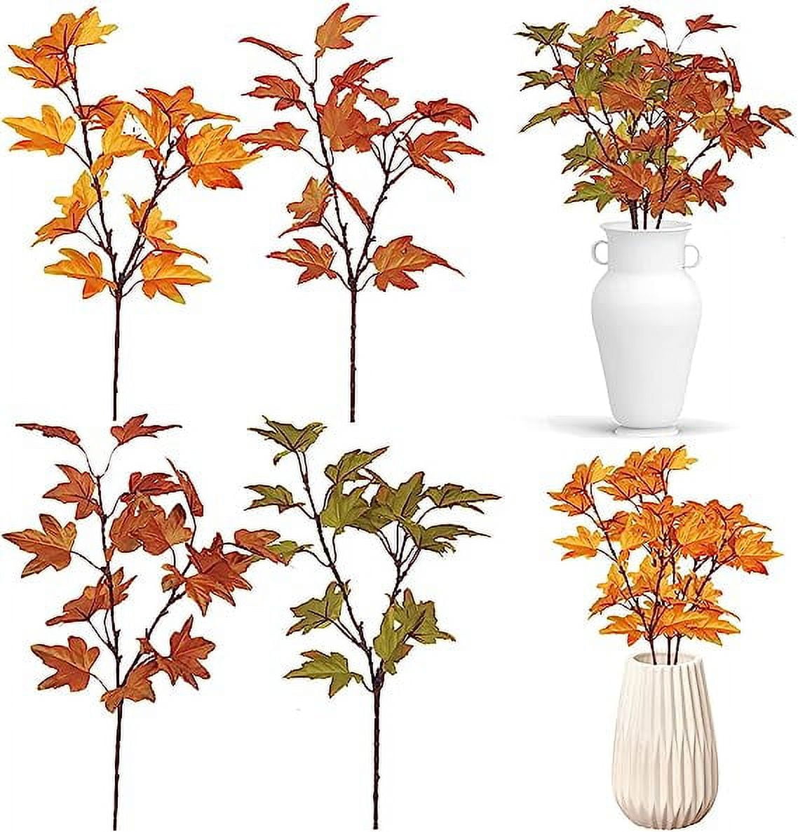 8PACK Artificial Maple Leaves Branch Fake Fall Leaves Autumn Shrubs