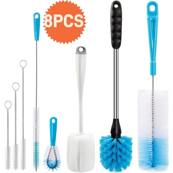 8PACK Bottle Brush Tube Cleaning Set,Long Handle Bottle Cleaner for Washing Narrow Neck Beer Bottles Wine Decanter Narrow Cup Pipes Sinks Cup Cover,White