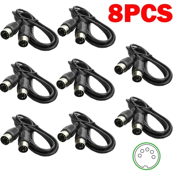 8PACK MIDI Cable 5-pin Male to Male 3-Feet Connecting Wire Audio Studio