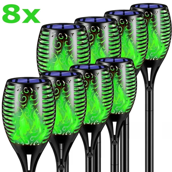8PACK Solar Torch Flame Dancing Light LED Flickering Flame Lamp Outdoor Garden