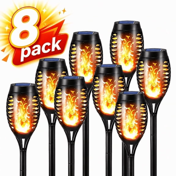 8PACK Solar Torch Flame Lights, Or18/12/8/6 Pack Solar Lights Outdoor with Flickering Flame, Waterproof Patio Light Landscape Decoration Lighting for Garden, Lawn, Yard, Outdoor Decorations 700mAh