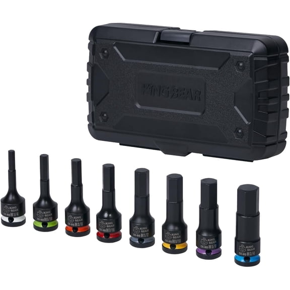 KING BEAR 8-Piece 1/2" Drive SAE Impact Hex Bit Socket Set, CR-MO
