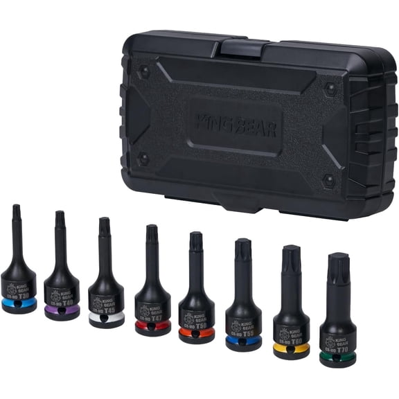 KING BEAR 1/2-inch Drive Cr-Mo T30-T70 Impact Torx Star Bit Socket Set , 8 Piece
