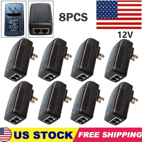 8PC 12V 1A PoE Injector Power Over Ethernet Adapter for 802.3af IP Phone WLAN AP