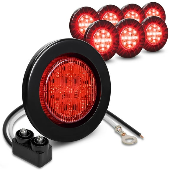 8PC 2.5" Round 10 LED Light [2 in 1 Reflector] [Polycarbonate Reflector] [13 LEDs] [D.O.T. Certified] [2 Year Warranty] Side Marker Light for Trucks and Trailers - Red