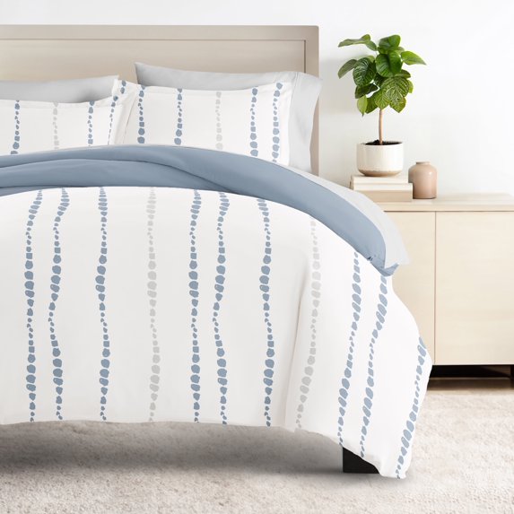 8PC Bedding Bundle - Patterned Duvet Cover Set White Comforter and Solid Sheet Set in Urban Vibe