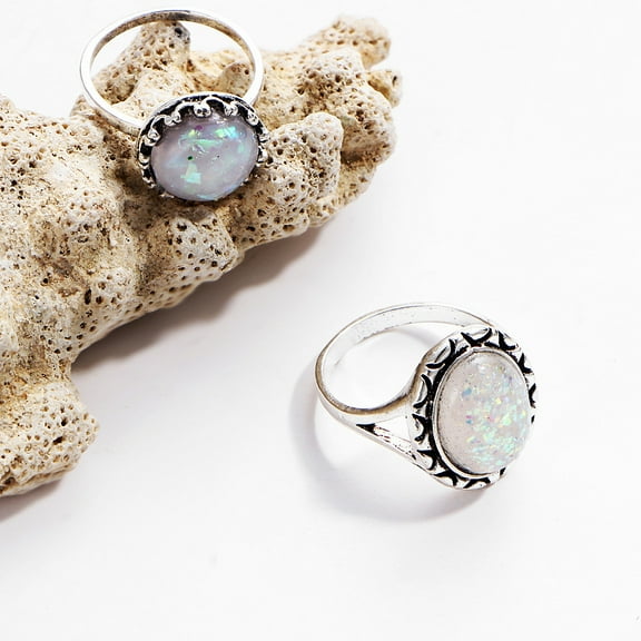 8PC Bohemian Ring Set for Women,Vintage Joint Knuckle Stackable Rings Oval Gemstone Ring Stone Midi Finger Ring Pack Western Jewelry Gifts